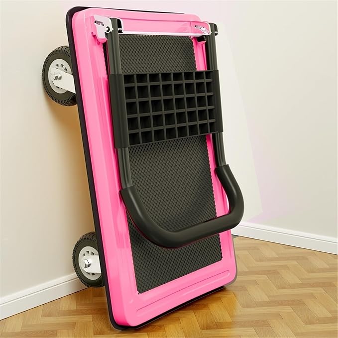 Flatbed cart Folding Pink Lightweight Platform Truck with 4" Rubber Casters Utility Push Carts for Luggage Moving