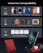 3-in-1 Wireless Charger Charging Station for iPhone, 15W Fast Charging Foldable Magnetic Charger Stand with 30W USB C Adapter for MagSafe iPhone 16/15/14/13/12, Apple Watch, AirPods