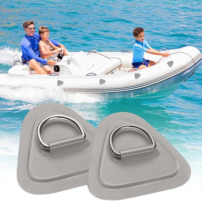 TOBWOLF 6 Pack 3.54" / 9cm Stainless Steel D-Ring Patch for Inflatable Boat Kayak Dinghy SUP, Triangular D-Ring PVC Patch Stand-Up Paddleboard Canoe Rafting Accessories, NO Glue Included