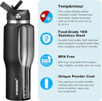 HYDROWION 32oz Stainless Steel Water Bottle(Cold for 48 Hrs, Hot for 24 Hrs),Double Wall Vacuum Insulated Water Bottle with Straw Lid, Spout Lid and Flex Cap, Fit in Any Car Cup Holder,Black