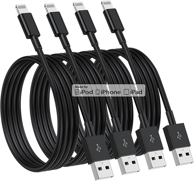 4 Pack [Apple MFi Certified] Apple Charging Cables 10ft, iPhone Chargers Lightning Cable 10 Foot, Fast iPhone Charging Cord for iPhone 14/14Pro/13/13Pro/12/11/11Pro/11Max/ X/XS/XR, ipad(Black)
