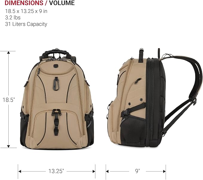 SwissGear 1900 ScanSmart 17” Laptop Backpack Brown– Reflective Tech Backpack with ScanSmart Compartment – Multiple Organizer Pockets & RFID Scan Blocking Technology