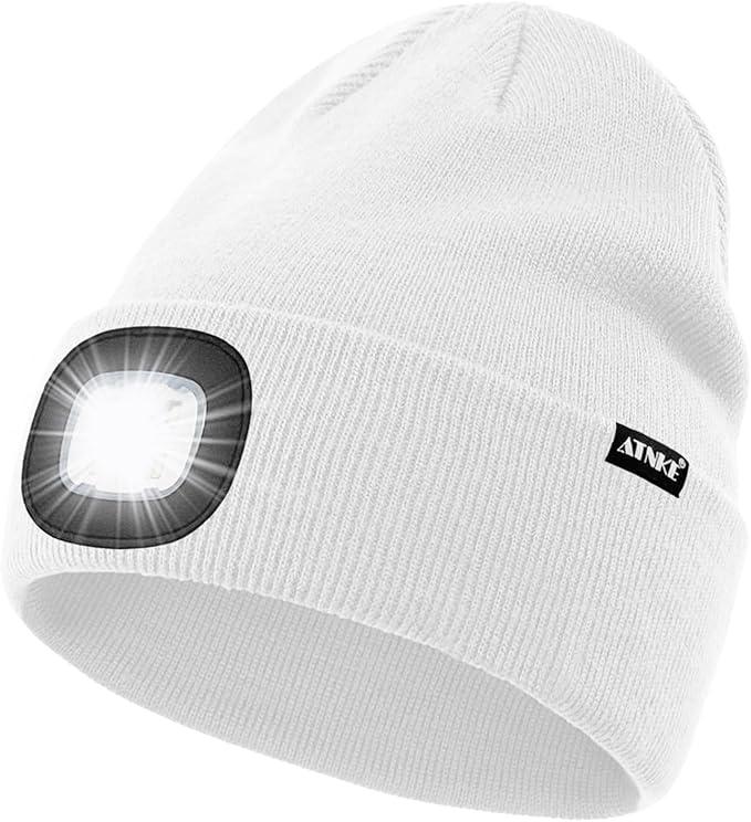 ATNKE LED Lighted Beanie Hat,USB Rechargeable 4 LED Running Headlamp Bright Cap with The Light Gifts for Men and Women