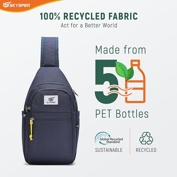 SKYSPER Sling Bag RFID Anti-Theft Crossbody Bag Recycled Travel Cross Body Bag Shoulder Sling Daypack