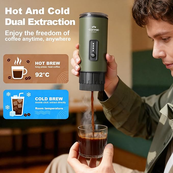 Portable Espresso Maker, 3 in 1 Coffee Maker Set with Carrying Bag and Coffee Stand, Coffee Machine Works with Ground Coffee & Capsule Pod, Self-Heating Brewer with USB-C for Travel, Hiking, Office