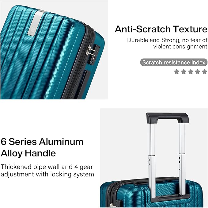 Hanke 29 Inch Expandable Checked Luggage Lightweight PC Hard Shell Luggage Suitcases with Wheels Tsa Luggage Rolling Large Suitcase Travel Luggage Bag for Study Abroad.(Caribbean Blue)