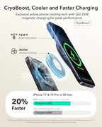 ESR 3 in 1 Charging Station for Apple, Qi2.2 25W MagSafe Charger with CryoBoost, Phone-Cooling Wireless Charging Station, Foldable, for iPhone 17/16 with iOS 26, AirPods, Apple Watch, Frosted Graphite