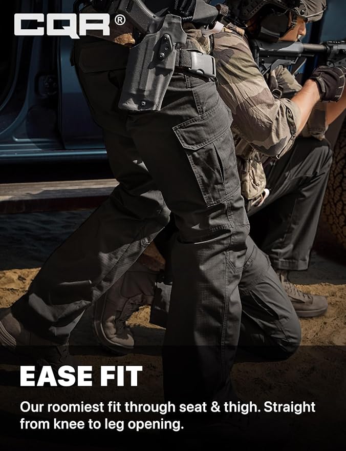 CQR Men's Tactical Pants, Water Resistant Ripstop Cargo Pants, Lightweight EDC Work Hiking Pants, Outdoor Apparel