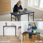 GARLLEN Folding Camping Table, 3-Adjustable Height Portable Picnic Table with Carrying Bag, Lightweight Aluminum Folding Outdoor Table for Camping, BBQ, Picnic, 34.2" L x 15.7" W, Black