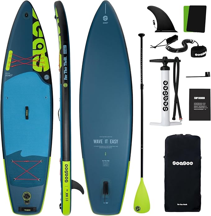 Inflatable Stand Up Paddle Board Includes Paddle, Dual Action Pump, and Accessories 11ft Lightweight iSUP, 33"*6" Wide Stable Design, Anti-Slip EVA Deck, Paddle Board for Adults
