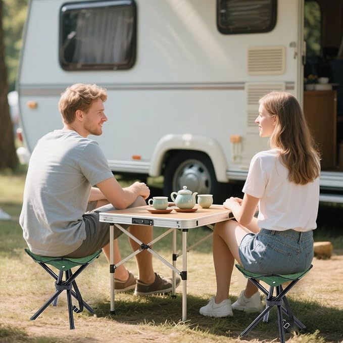 Portable Folding Camping Stool, Travel Fishing Chair Quad Frame Camping Chair Maximum Weight 290 lbs Lightweight Outdoor Folding Garden Chair for Hunting, Hiking, Party, Beach and Painting (Green)