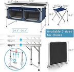 Folding Camping Table with Storage Compartment Aluminum Lightweight Camp Kitchen Table Height Adjustable Indoor/Outdoor Table Perfect for Tailgating, Backyards, BBQ, Picnic (Black-Wide W/Stool)