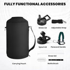 One Gallon Water Bottle Insulated, Triple Walled Vacuum Stainless Steel (Cold for 48 Hrs), Leak Proof & Non-BPA, Large Water Flask Jug with Paracord Handle & Straw Spout Lids
