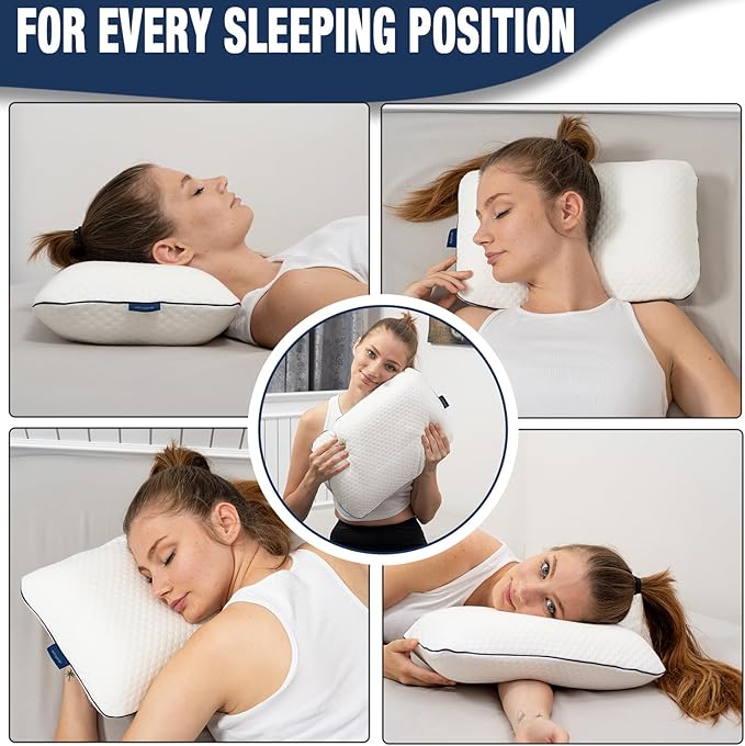 Travel & Camping Comfortable Memory Foam Pillow – Easy to Carry Portable Bag – Temperature Regulating Pillow Case (White)