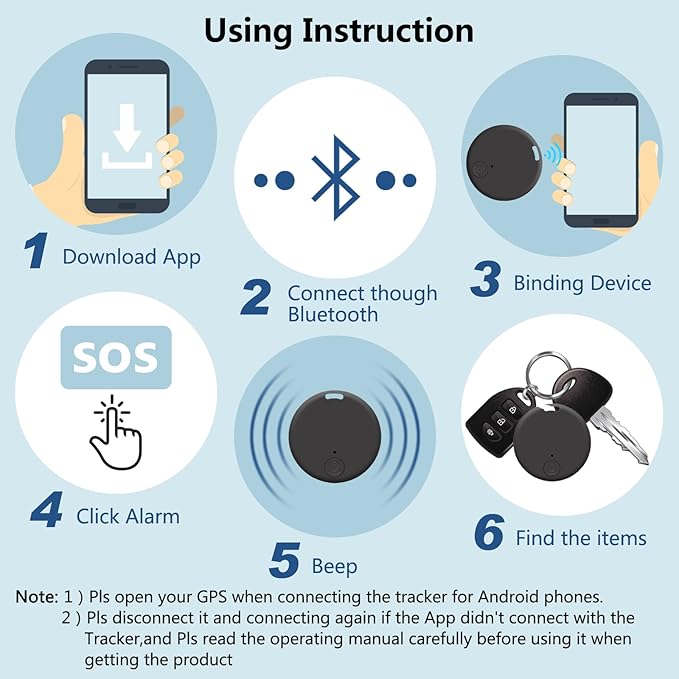 Aircawin Mini GPS Tracker, Key Item Finder Locator,No Monthly Fee App for iOS/Android 2023 Latest,Portable Anti-Lost Bluetooth Tag Item Tracker for Luggages/Kids/Pets/Phone/Wallet/Bag-2Pcs-Black+Black