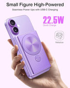 Kesguar Magnetic Portable Charger, 10000mAh 22.5W PD Super Fast Charging Wireless Power Bank. Ultra-Strong Magnet, USB C in&Out Battery Pack for Magsafe, iPhone 17/16/15/13/12 Pro Series, Purple
