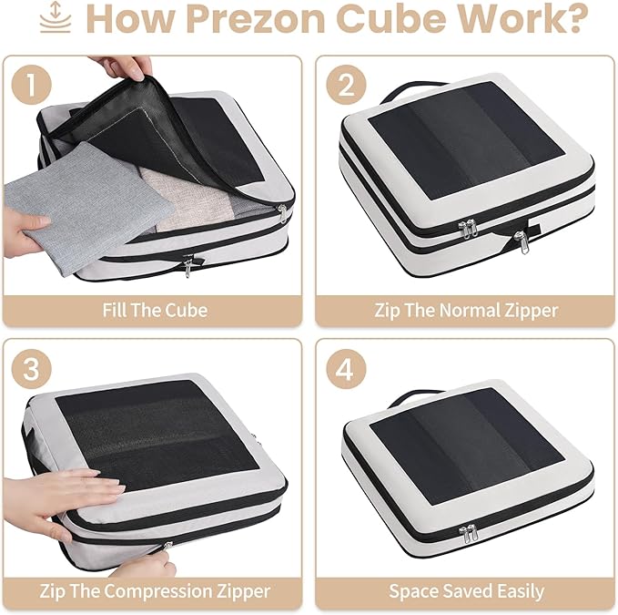 8 Set/6 Set/4 Set Compression Packing Cubes for Travel, Lightweight Vacation Travel Essentials, Travel Accessories for Suitcase Organizer Bags Set, Durable Luggage Organizer