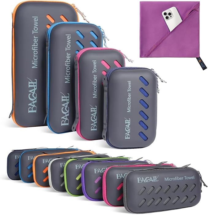 BAGAIL Camping Towel with EVA Case, Compact & Ultra Soft Microfiber Travel Towel - Super Absorbent & Lightweight Quick Dry Towels for Sports, Beach, Gym, Backpacking, Hiking and Yoga