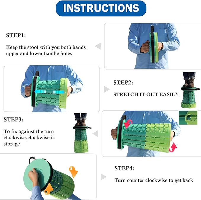 ALEVMOOM Upgraded 19.7" Portable Collapsible Folding Stool Retractable Telescoping Foldable Stool for Adults Heavy Duty Camping Sturdy with Max Load Capacity 1000lbs for Outdoor Fishing Hiking BBQ