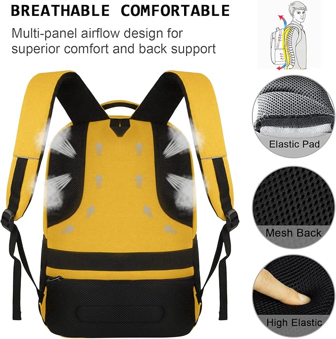 Laptop Backpack,Business Travel Anti Theft Slim Durable Laptops Backpack with USB Charging Port,Water Resistant College Computer Bag for Women & Men Fits 15.6 Inch Laptop and Notebook-Yellow