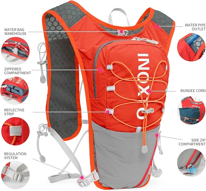 Running Vest for Women Men, Adjustable Chest Straps Running Hydration Vest with 500ml Soft Flask, Lightweight Breathable Reflective Hydration Backpack for Hiking