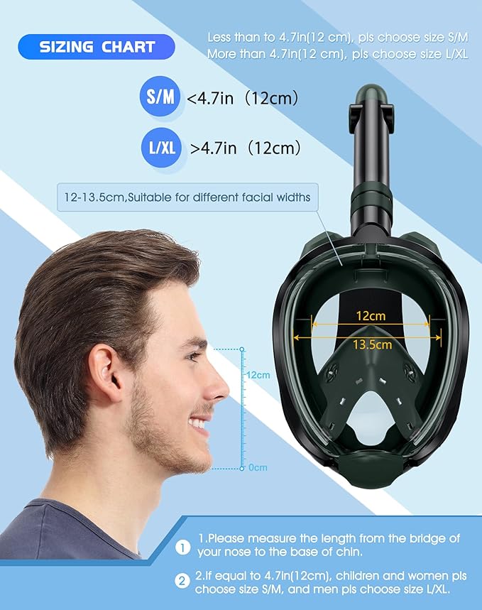 Greatever G2 Snorkeling Gear for Adults 2PCS, Full Face Snorkel Mask with Dry Top Snorkel,Anti-Leak & Anti-Fog Snorkel Mask Adult,Foldable Snorkeling Mask with Camera Mount mesh Bag
