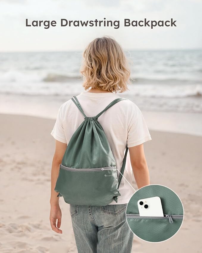 4 Set Compression Packing Cubes for Travel, Bonus Versatile Drawstring Backpack, Lightweight Luggage Organizer Bags, Sturdy Travel Accessories for Suitcase, Dark Green