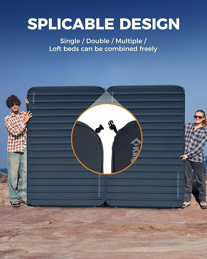 KingCamp Self Inflating Sleeping Pad, R 7.1/7.9 Dual Sided Air & Foam Camping Mattress 2 Person for All Seasons, 3" Thick Full Size Double Sleeping Pad for Camp Tent Outdoor Car, PVC Free