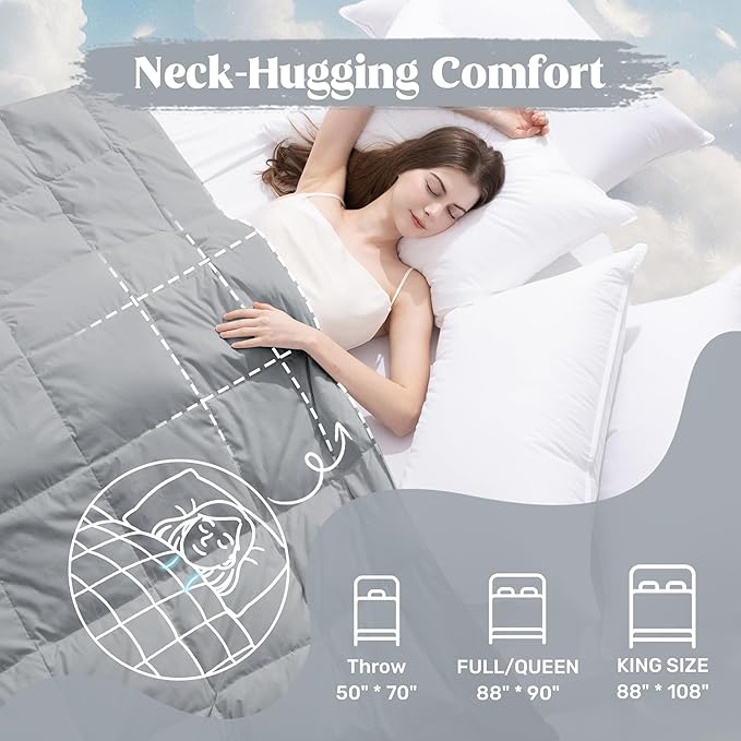 puredown® King Size Blanket for Bed, Ultra Soft Lightweight Down & Feather Fill, All Season Blanket, Machine Washable, 88"X108", Alloy Gray