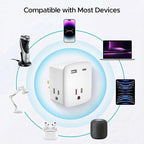 2 Pack Cruise Ship Approved Outlet Extender, Non Surge Protector Power Strip with 3 AC Outlets & 2 USB (1 USB-C), Multi Plug Adapter, Travel Cruise Essentials, ETL Listed.
