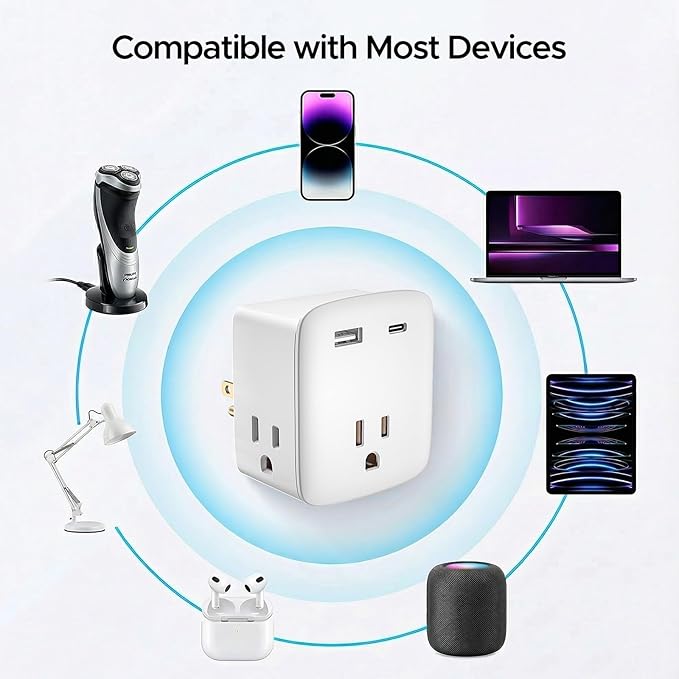 3 Pack Cruise Ship Approved Outlet Extender, Non Surge Protector Power Strip with 3 AC Outlets & 2 USB (1 USB-C), Multi Plug Adapter, Travel Cruise Essentials, ETL Listed.