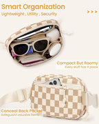 Vankor Large Corduroy Cute Fanny Packs for Women Men Cross Body, Everywhere Belt Bag for Women Men Crossbody Stylish Waist Pack Purse for Travel, Hiking, Workout, Running, Corduroy Checkered Khaki