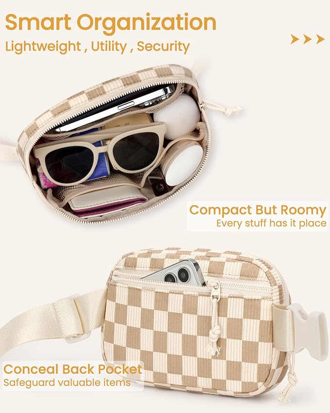 Vankor Large Corduroy Cute Fanny Packs for Women Men Cross Body, Everywhere Belt Bag for Women Men Crossbody Stylish Waist Pack Purse for Travel, Hiking, Workout, Running, Corduroy Checkered Khaki