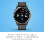 Garmin Venu 2S, Smaller-Sized GPS Smartwatch with Advanced Health Monitoring and Fitness Features, Slate Bezel with Graphite Case and Silicone Band, (010-02429-00) (Renewed)