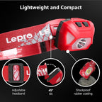 Lepro 320015 Battery Powered Headlamp - 1300Lux Super Bright LED Head Lamp with Red Light, IPX4 Waterproof Headlights for Outdoor Camping, Hiking, Hunting, Power Outages, Emergency, Hurricane - Red