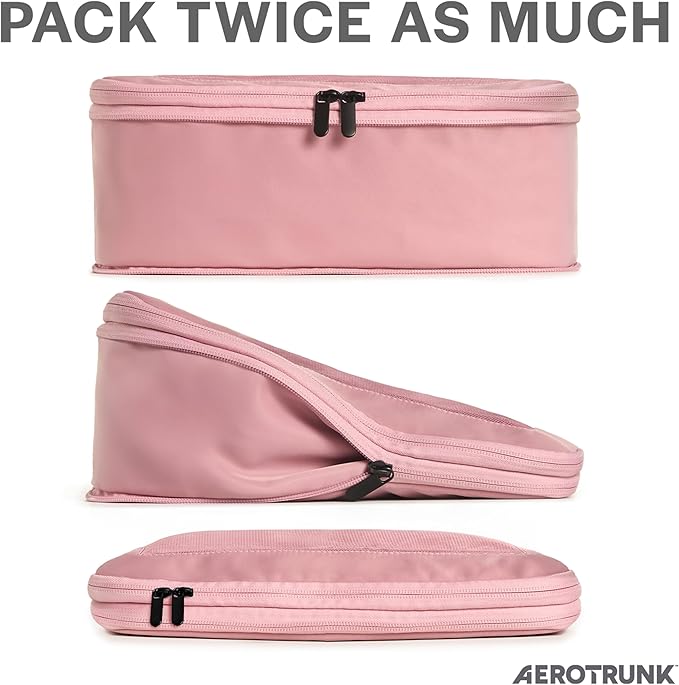 Compression Packing Cubes for Travel - Luggage Organizer Bags - Double Zipper Packing Cubes for Suitcases (2-Pack, Rose)