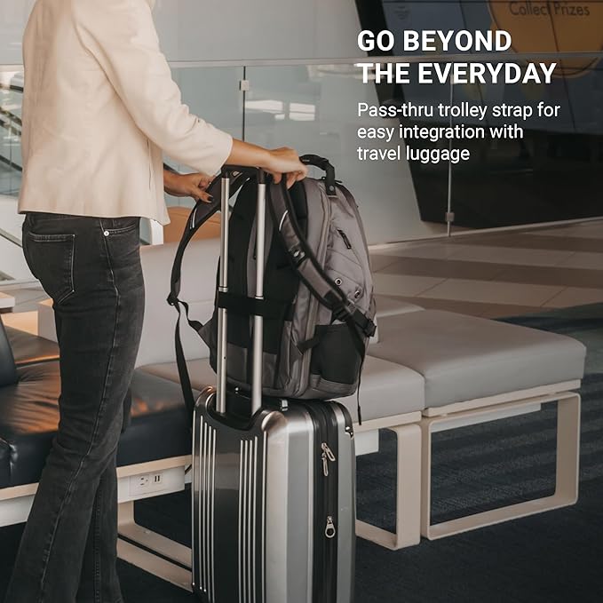 SwissGear 1900 ScanSmart 17” Laptop Backpack Grey Heather – Reflective Tech Backpack with ScanSmart Compartment – Multiple Organizer Pockets & RFID Scan Blocking Technology