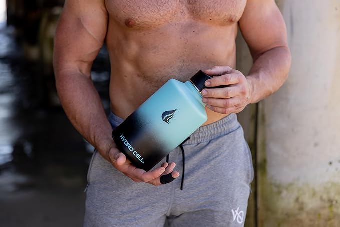 HYDRO CELL Stainless Steel Insulated Water Bottle with Straw - For Cold & Hot Drinks - Metal Vacuum Flask with Screw Cap and Modern Leakproof Sport Thermos for Adults (Teal/Black 64oz)