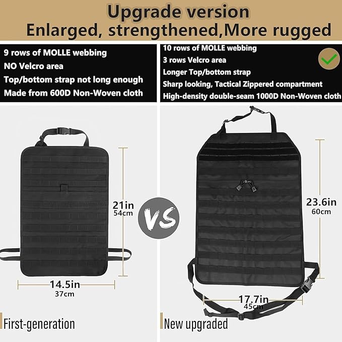 Universal Tactical Car Seat Back Organizer Bag Tactical Molle Vehicle Organizers Panel Vehicle Protector Organizers with 5 Detachable Pouches for Car Truck Ford Jeep (Upgraded D model Black)