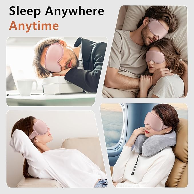Sleep Mask for Side Sleeper Women Men, Eye Mask for Sleeping Light Blocking, 3D Contoured Cup Sleeping Mask, Soft Breathable Sleep Eye Mask with Adjustable Elastic Strap for Travel Pink