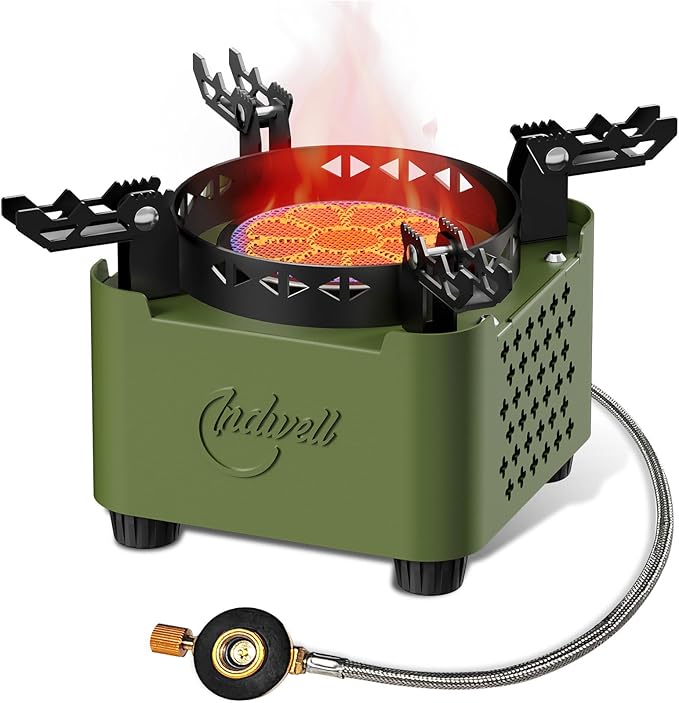 Indwell Camping Stove with Infrared Burner, Single Burner Propane Stove Ultra-Thin Design Adjustable Flame Control Wind-Resistant Portable Gas Cooker for Camping Hiking Outdoor Cooking