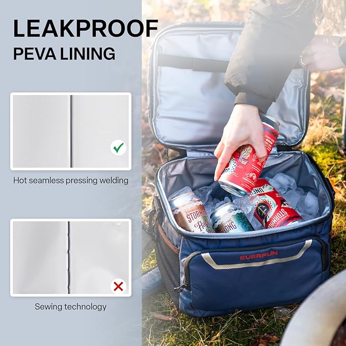 EVERFUN Small Cooler Lunch Box Mini Leak-Proof Soft Double Deck 24 Can Personal Insulated Collapsible Portable Waterproof Lunch Bag Ice Chest for Men Women Work Travel Car Picnic Beach