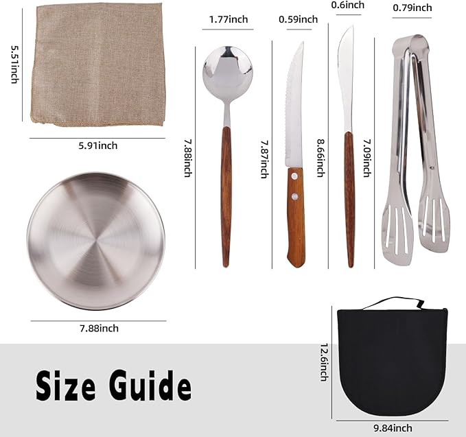 New Wood Grain Handle Tableware Mess Kit Cutlery for 2 Dinnerware Set - 12pcs Stainless Steel Utensils Set with Plate Spoon Fork Serrated Knife Cloth Napkins for 2,Backpacking, Outdoor Hiking Picnic