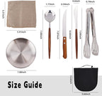 New Wood Grain Handle Tableware Mess Kit Cutlery for 2 Dinnerware Set - 12pcs Stainless Steel Utensils Set with Plate Spoon Fork Serrated Knife Cloth Napkins for 2,Backpacking, Outdoor Hiking Picnic