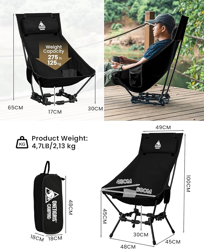 OneTigris Dragonhide Oversized Camping Chair with Pillow Design, Comfortable Widened Seat Folding, 275 lbs Capacity