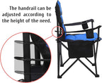 Oversized Camping Chair Folding Heavy Duty Quad Outdoor Large Lawn Chairs Portable Support 400 lbs Padded Thicken Oxford with Armrests, Storage Bag, Cup Holder, Carry Bag for Outside(Blue)