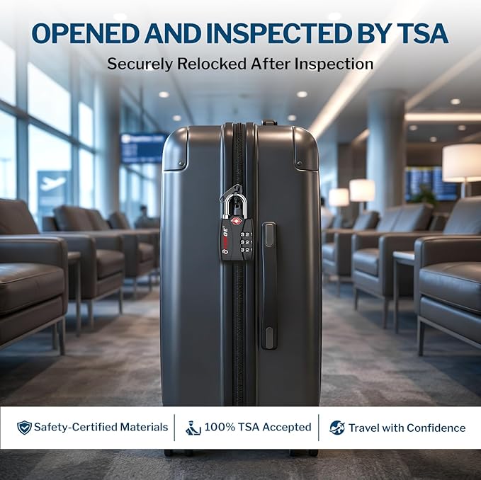 Forge Open Alert TSA Approved Luggage Locks - 3 Digit Combination, Easy Read Dials, Zinc Alloy Body - Ideal Travel Lock for Luggage, Suitcases, Bags & Toolboxes (Black 4 Locks)