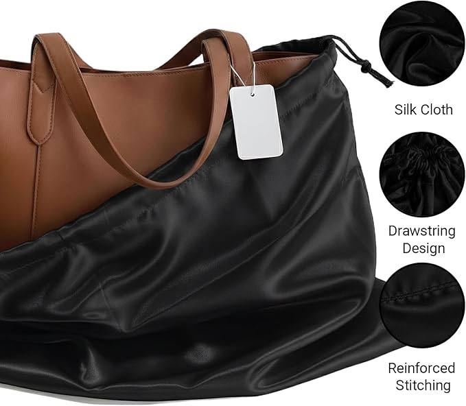 Q&J Fabric Co. 6 Pack Satin Dust Bags for Purses and Handbags - Purse Storage Organizer with Drawstring, Dustproof Travel Storage Pouches for Handbags, Shoes, Boots & Clothes (19.7"x23.6", Black)