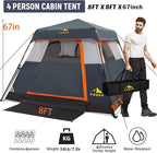 3/4 Person/6 Person Camping Tent Fast Cabin Tent with Instant Setup Tent, Weatherproof Tent Easy Quick Set Up & Pop Up in 60 Seconds with Rainfly Backpack for Family Camping,Upgraded Ventilation