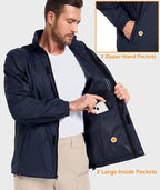 MANSDOUR Men's Packable Rain Jacket Waterproof Lightweight Windbreaker Cycling Golf Hiking Reflective Raincoat with Hood